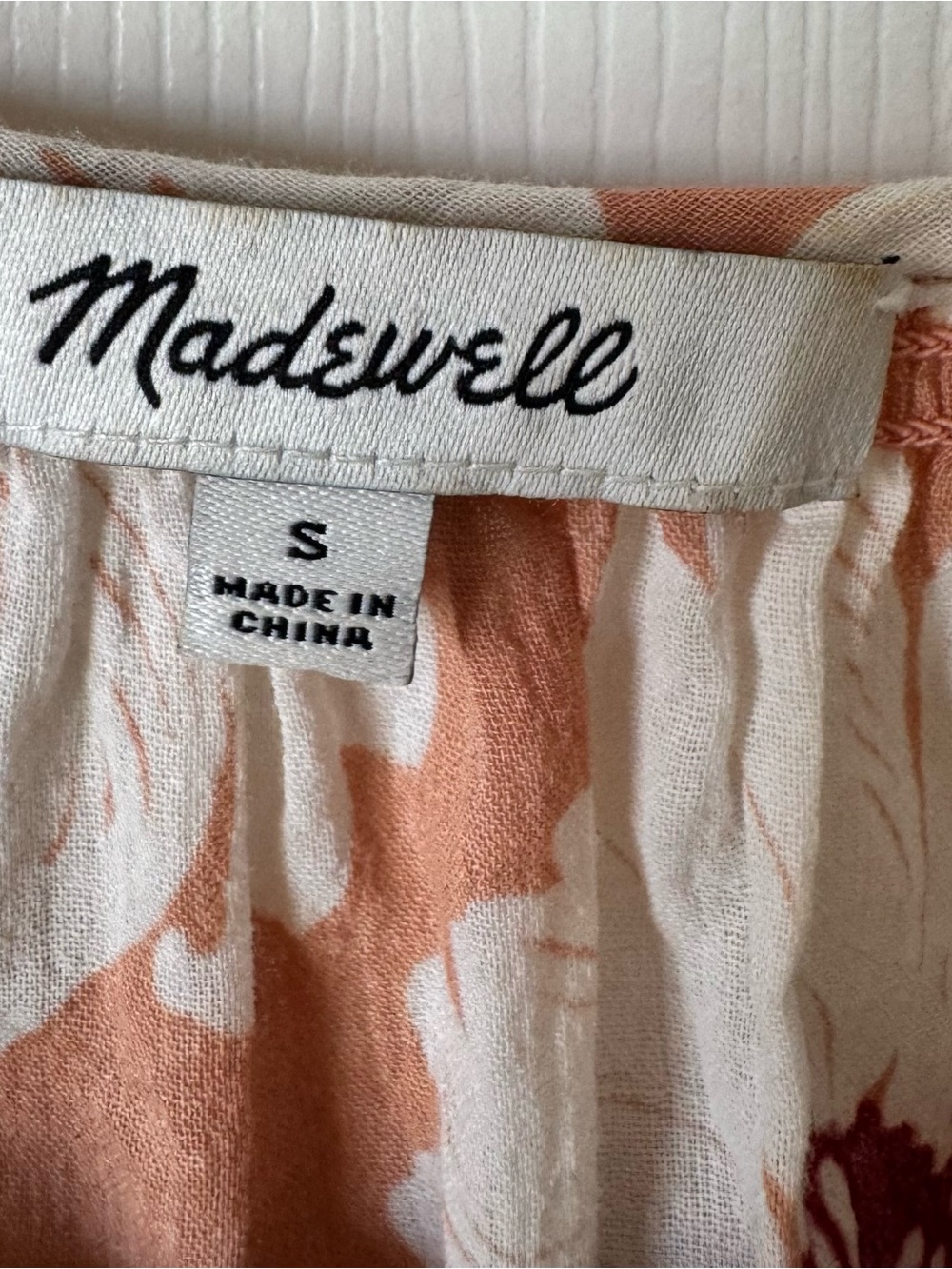 Madewell Peach and White Floral Button-Front Blouse - Picture 4 of 9